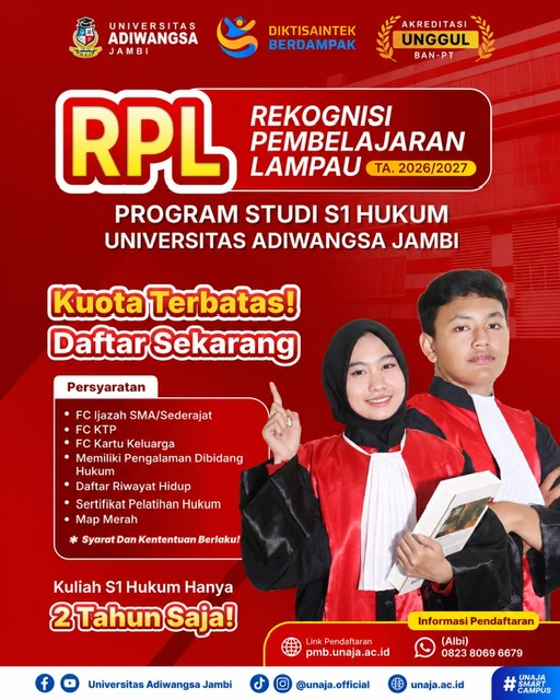 UNAJA Jambi Luncurkan Program RPL S1 Ilmu Hukum, Kuliah Sarjana Bisa Selesai Dua Tahun